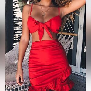 NWOT ANGL Red Ruffle Top and Skirt Set Large